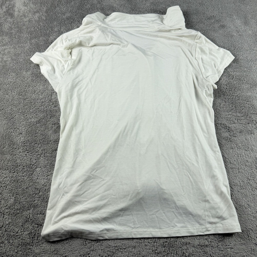 MODERN WORKS Ruched Fitted Short Sleeve Button Up Shirt Womens Medium White - Picture 10 of 13